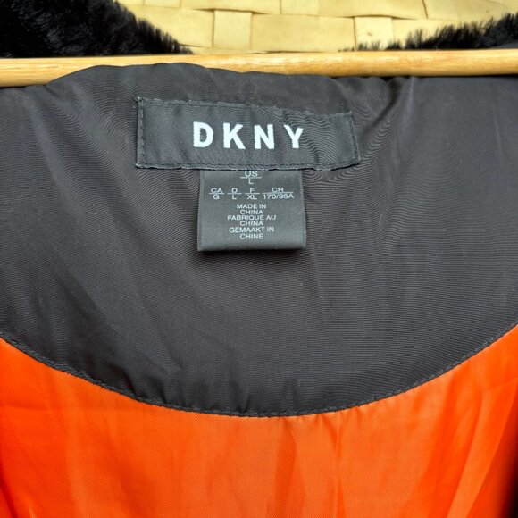 Black Puffer Jacket, Black Bomber Jacket, Fur hood, Oversized Black Coat, DKNY - Picture 13 of 13
